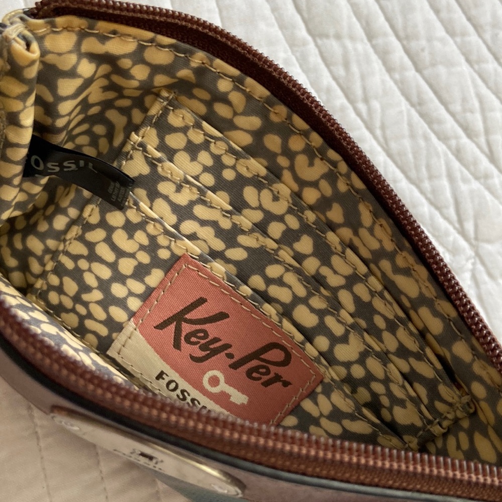 Fossil Crossbody Bag and Wristlet Coated Canvas Leather Trim Yellow Tan Brown - Picture 16 of 17